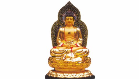 释迦牟尼佛坐像贴金箔佛像雕塑作品